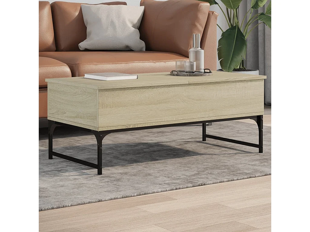 Table basse chêne sonoma 100x50x40cm bois d'ingénierie et métal FR36330
