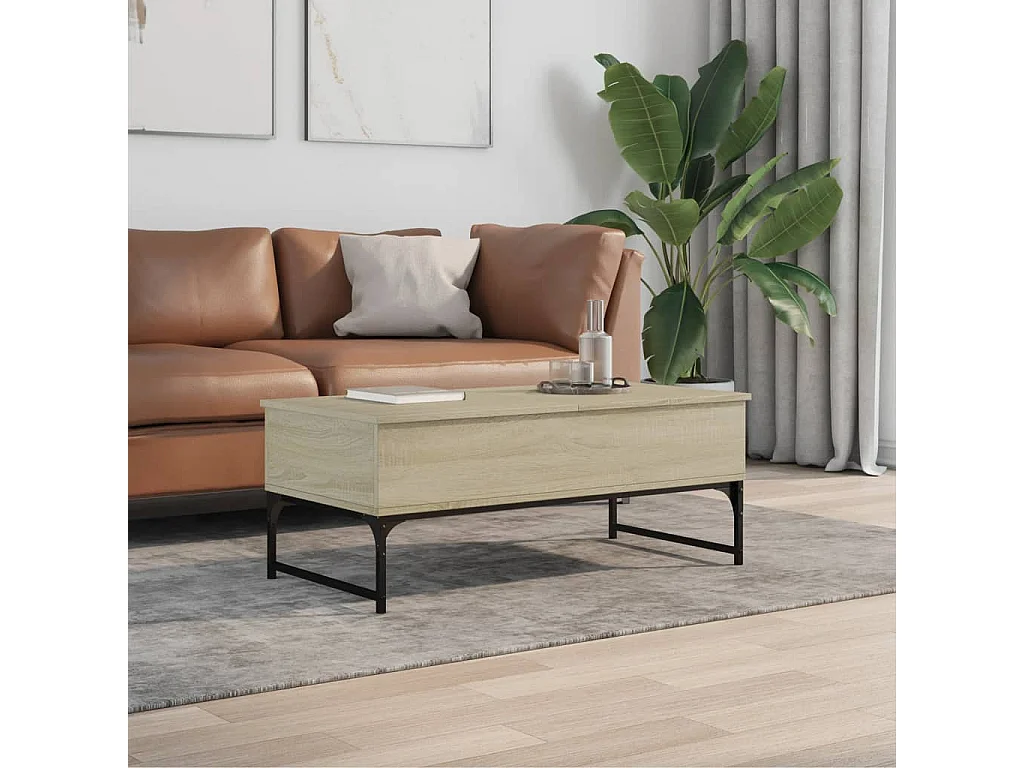 Table basse chêne sonoma 100x50x40cm bois d'ingénierie et métal FR36330