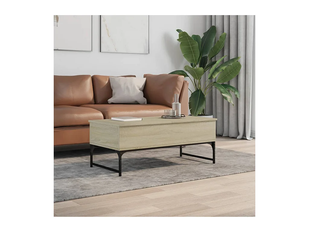 Table basse chêne sonoma 100x50x40cm bois d'ingénierie et métal FR36330