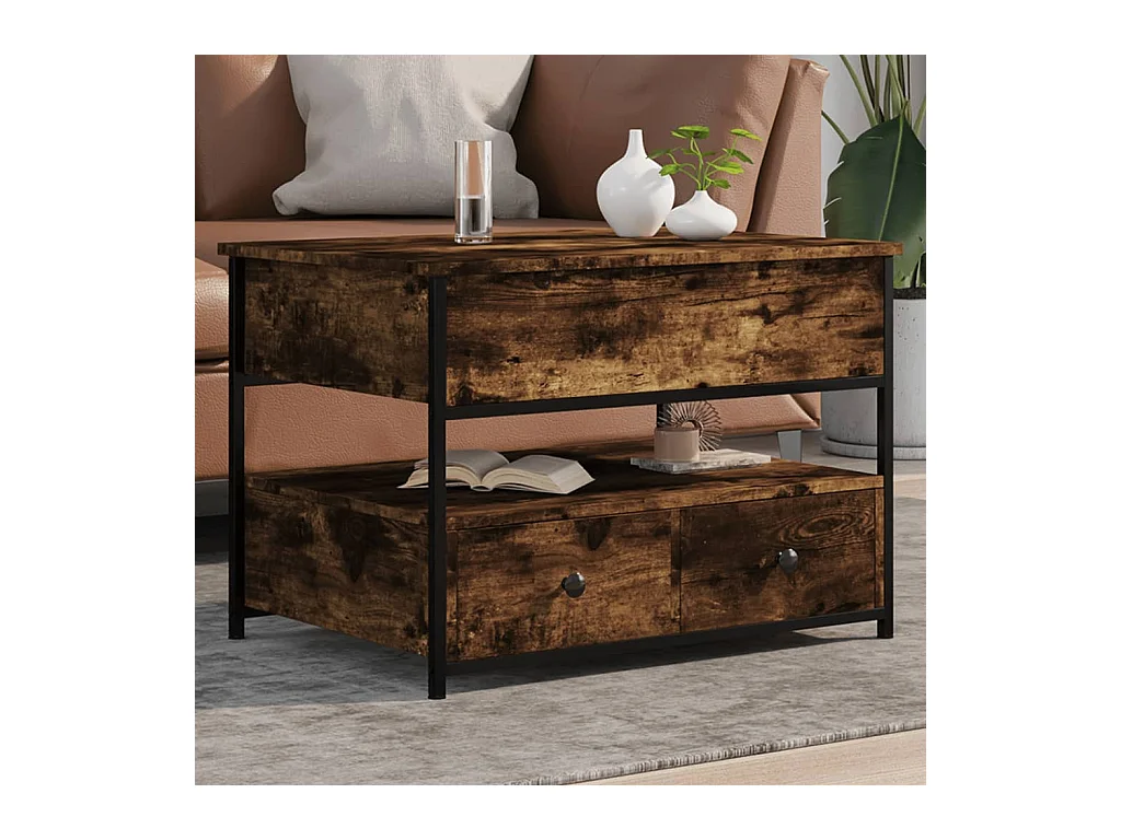 Table basse chêne fumé 70x50x50 cm bois d'ingénierie et métal FR48760