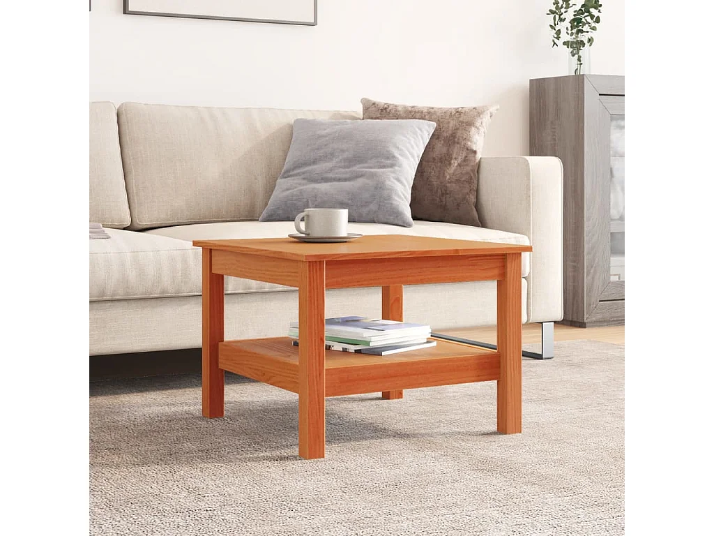 Table basse cire marron 55x55x40 cm bois massif de pin FR88782