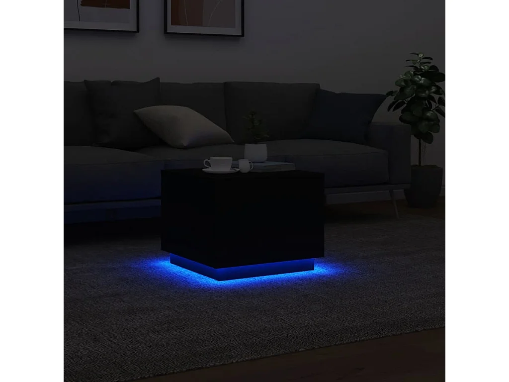 Table basse avec lumières LED noir 50x50x40 cm FR30051