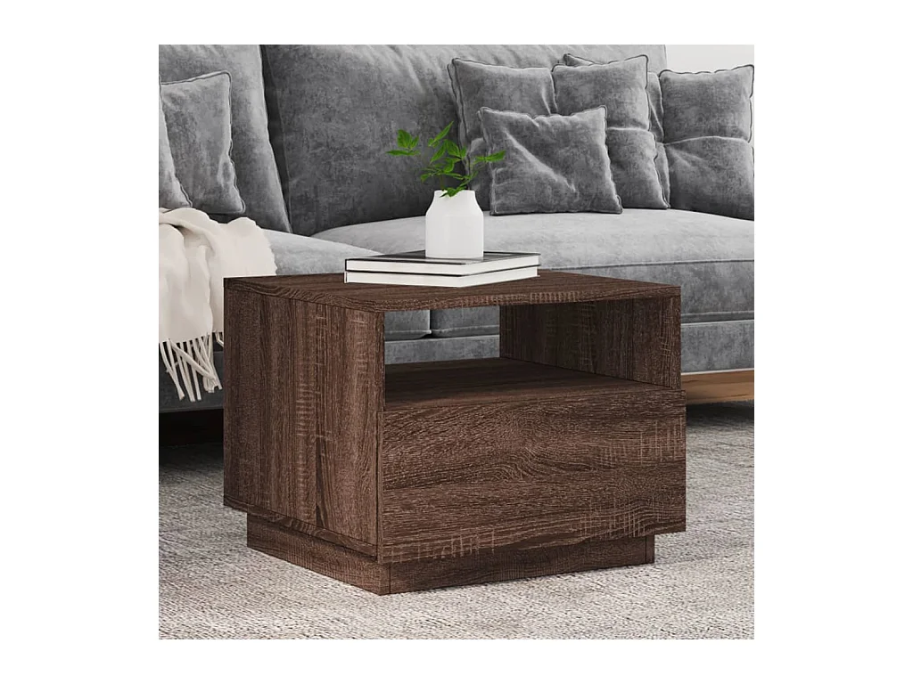 Table basse avec lumières LED chêne marron 50x49x40 cm FR21101