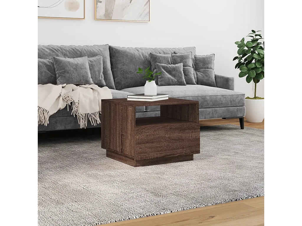 Table basse avec lumières LED chêne marron 50x49x40 cm FR21101