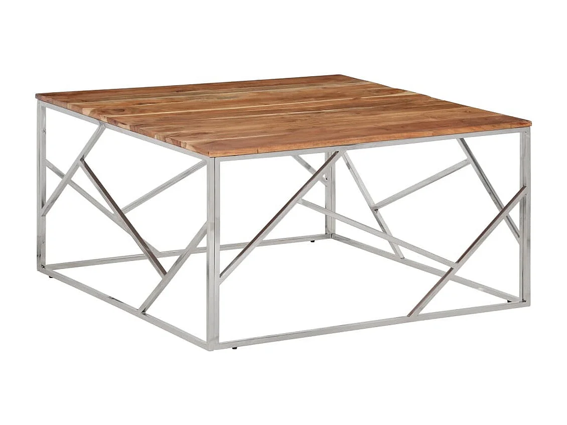 Table basse argenté acier inoxydable et bois massif d'acacia FR23628