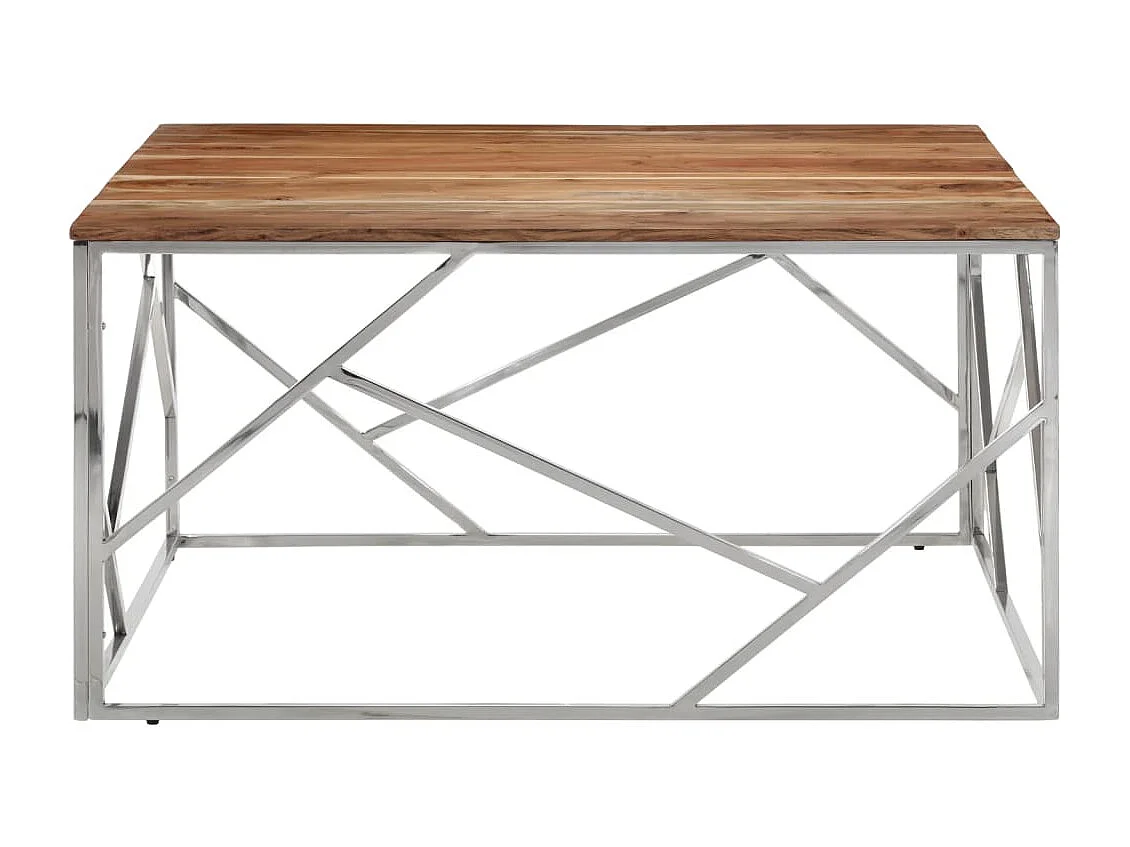 Table basse argenté acier inoxydable et bois massif d'acacia FR23628