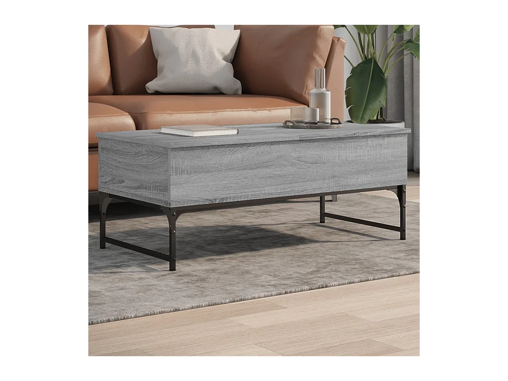 Table basse sonoma gris 100x50x40 cm bois d'ingénierie et métal FR53228