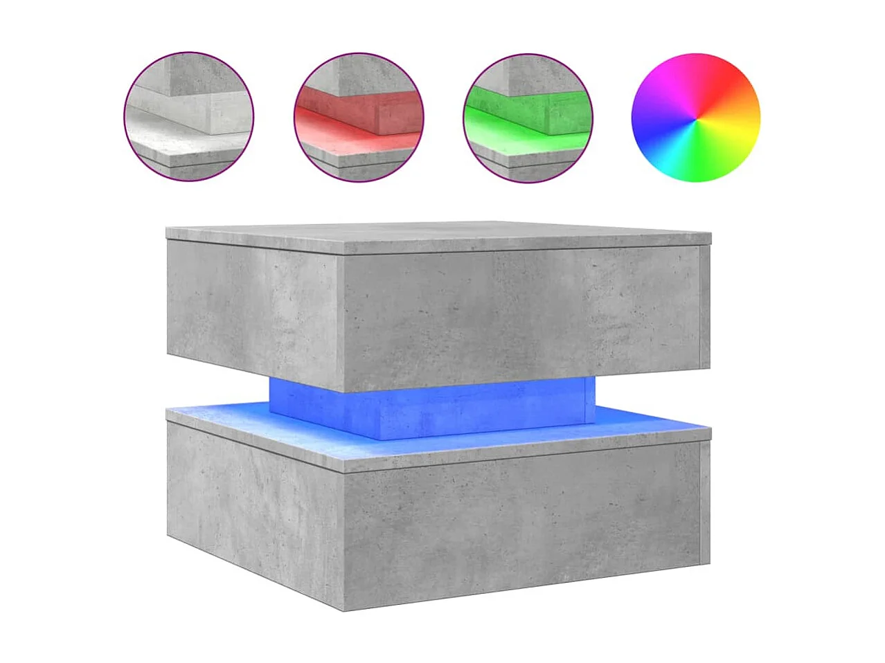 Table basse avec lumières LED gris béton 50x50x40 cm FR38116
