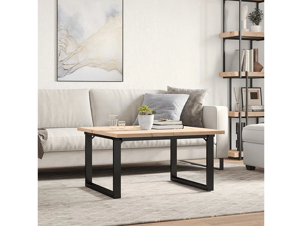 Table basse cadre en O 80x80x45,5cm bois de pin massif et fonte FR84344