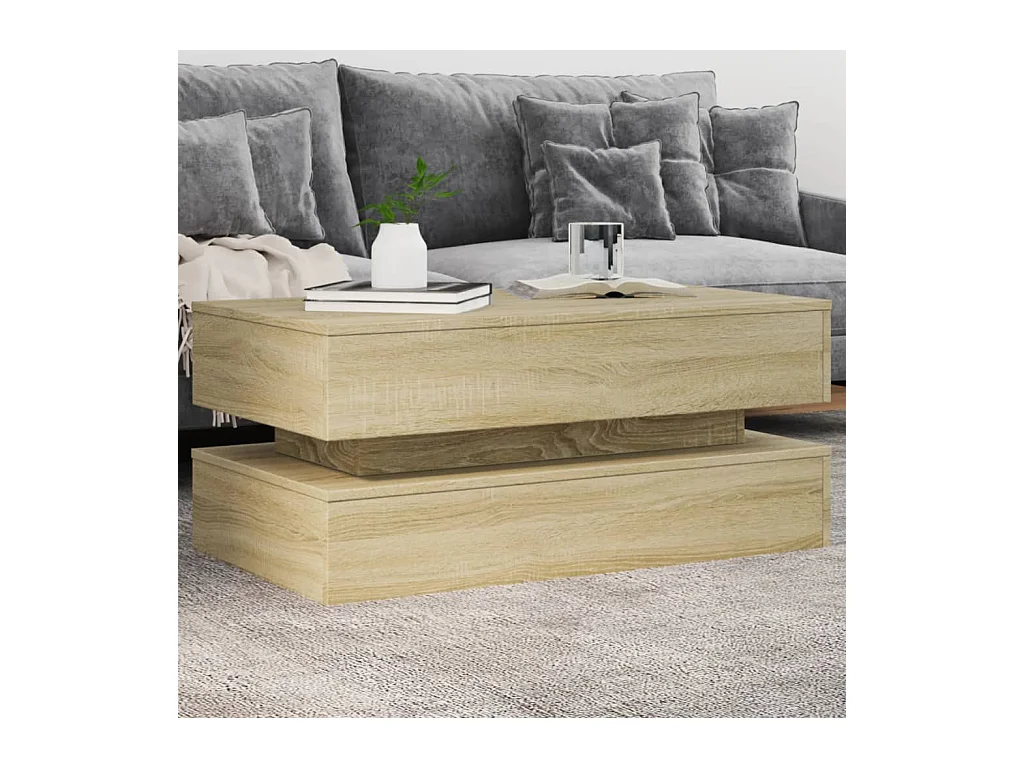 Table basse avec lumières LED chêne sonoma 90x50x40 cm FR14217
