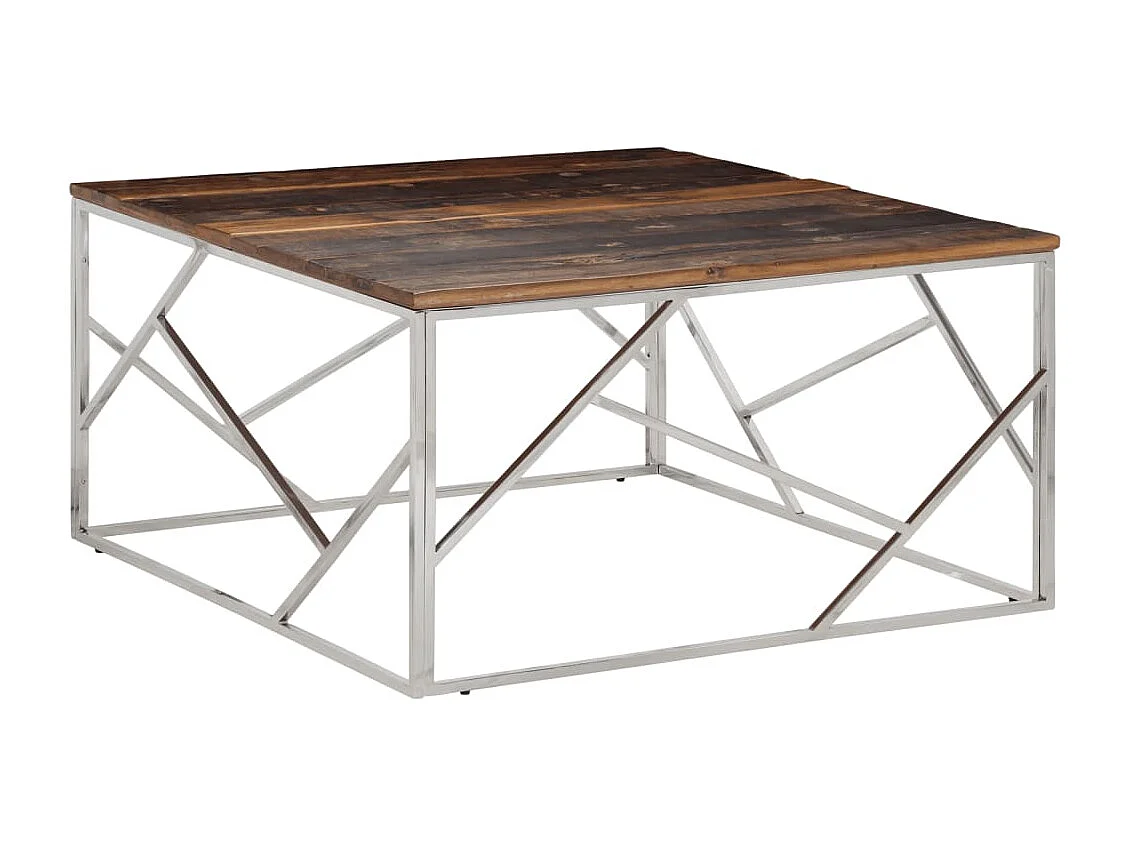 Table basse argenté acier inoxydable et bois de mélèze massif FR51487