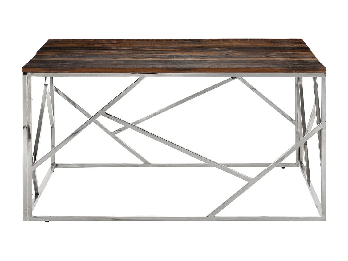 Table basse argenté acier inoxydable et bois de mélèze massif FR51487