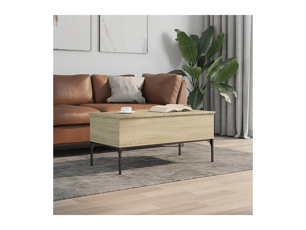 Table basse chêne sonoma 100x50x45cm bois d'ingénierie et métal FR55556