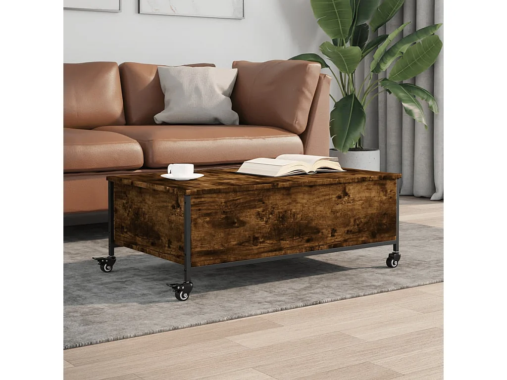 Mesa de centro con ruedas madera ingeniería roble 91x55x34 cm ES967836