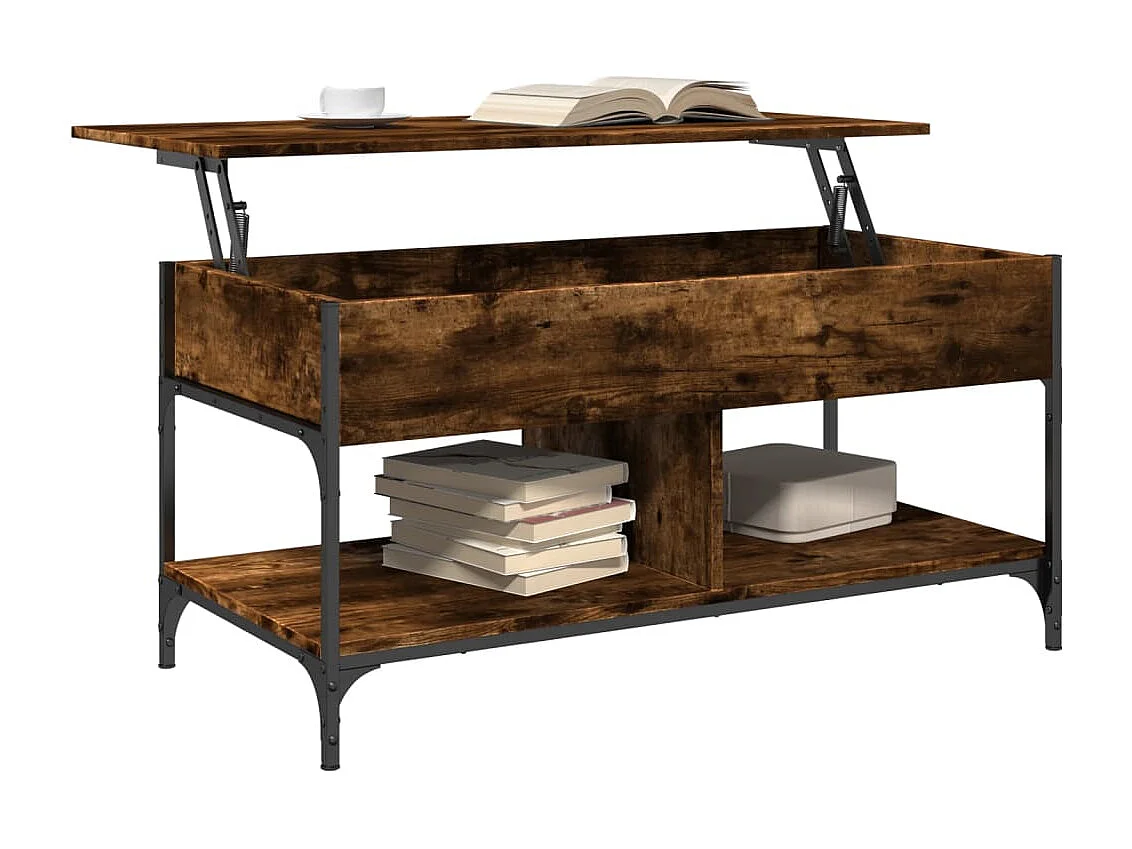 Table basse chêne fumé 100x50x50 cm bois d'ingénierie et métal FR89500