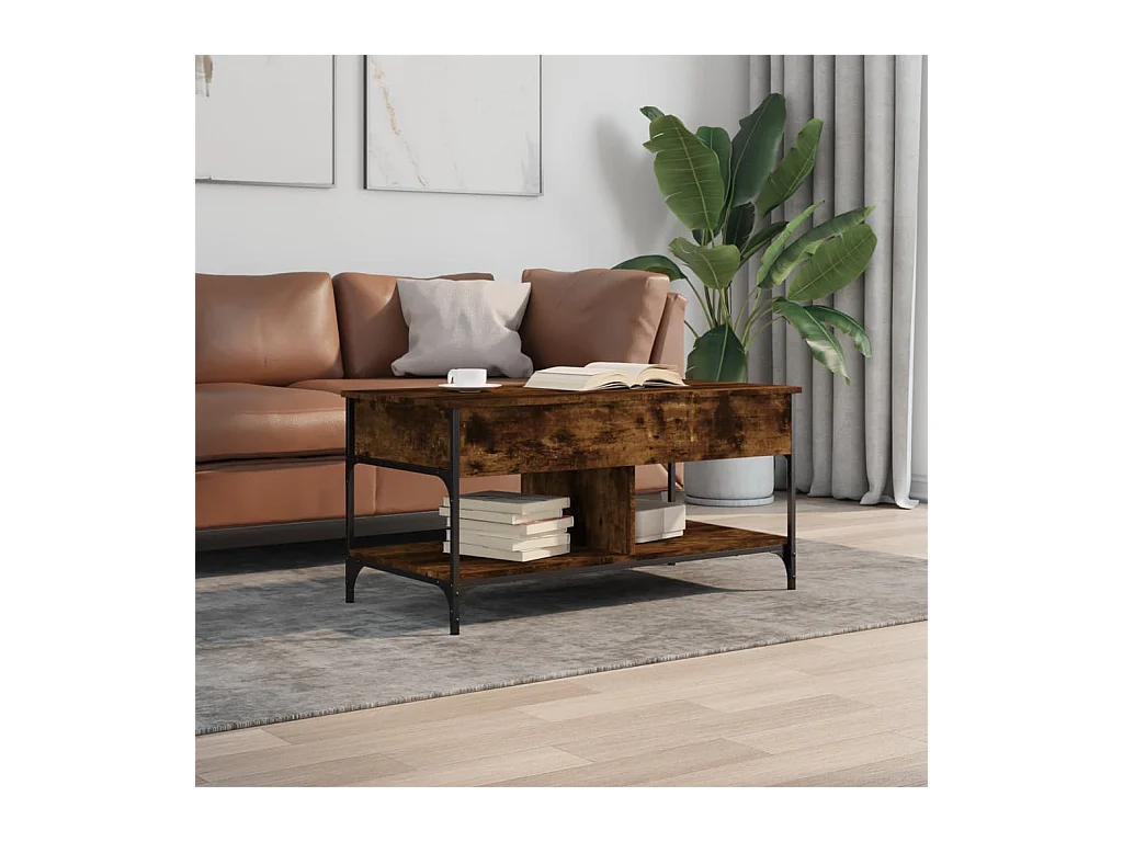 Table basse chêne fumé 100x50x50 cm bois d'ingénierie et métal FR89500