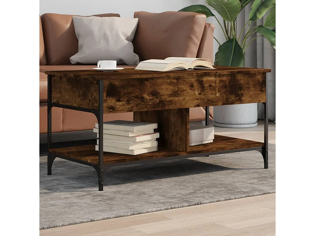 Salontafel 100x50x50 cm bewerkt hout en metaal gerookt eiken BE811743