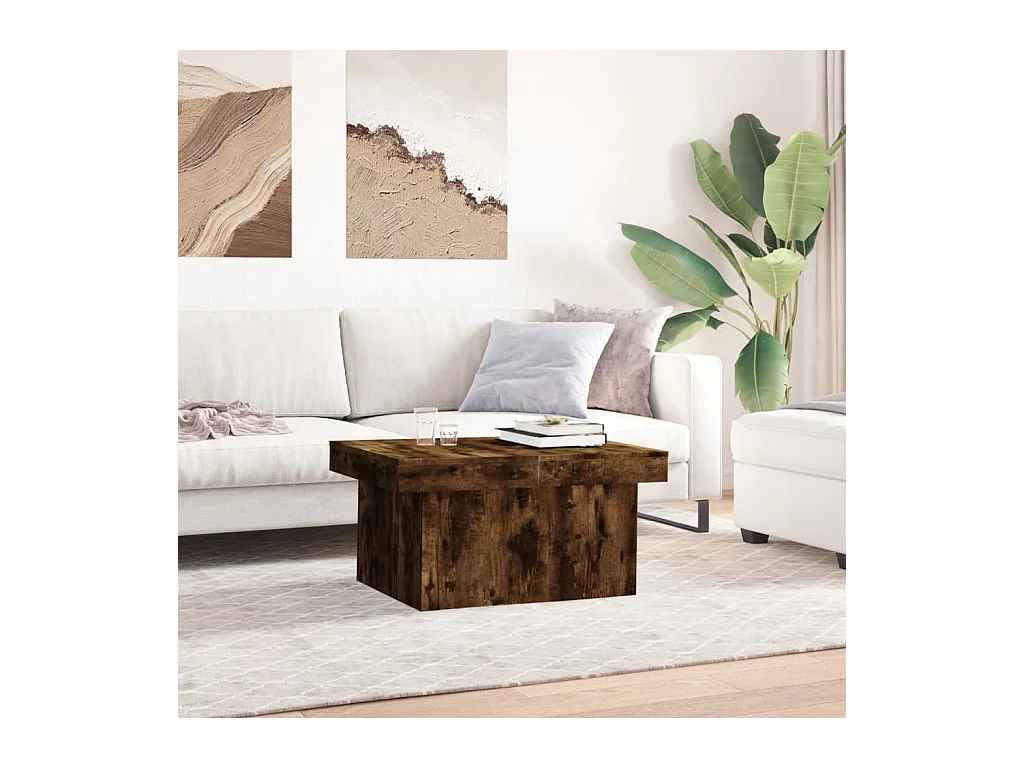 Table basse chêne fumé 80x55x40 cm bois d'ingénierie FR89001