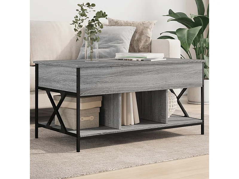 Mesa de centro madera ingeniería metal gris Sonoma 100x55x50 cm ES639976
