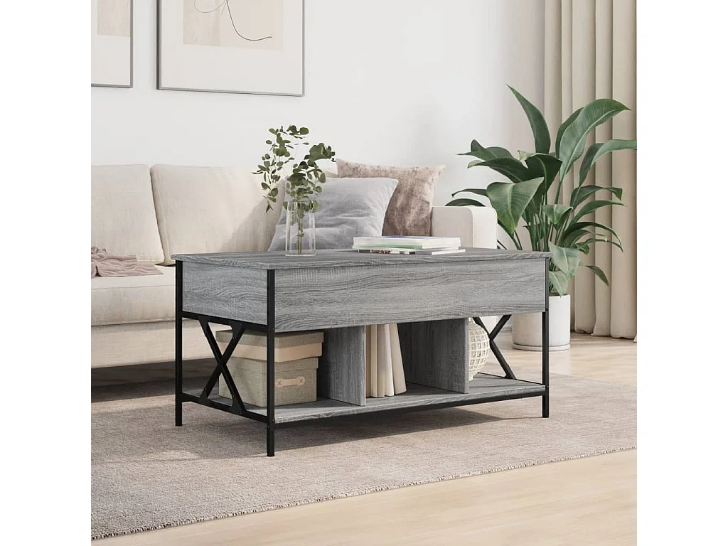 Table basse sonoma gris 100x55x50 cm bois d'ingénierie et métal FR71011