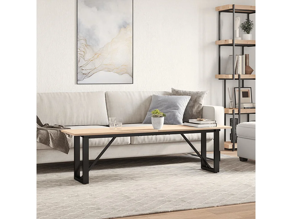 Table basse cadre en O 160x40x45 cm bois de pin massif et fonte FR32619