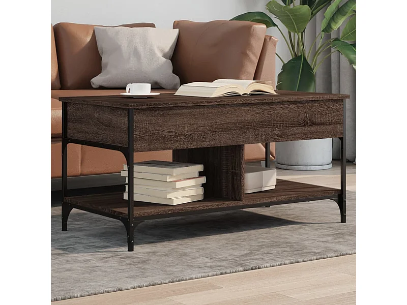 Mesa de centro madera ingeniería metal marrón 100x50x50 cm ES263424