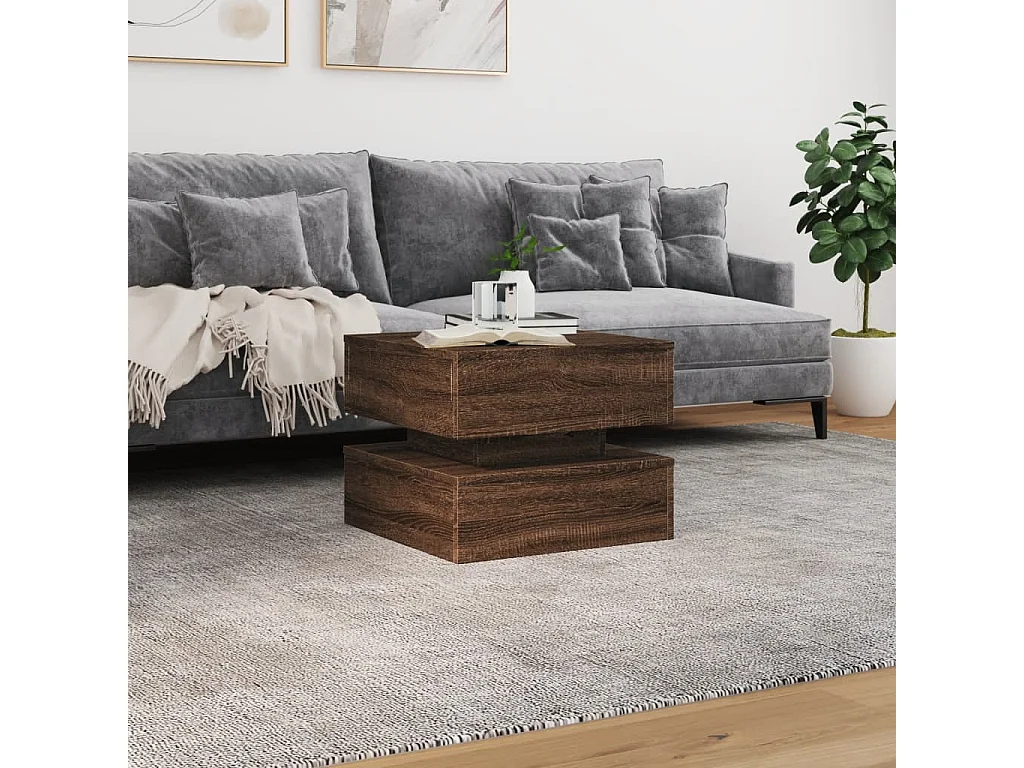 Table basse avec lumières LED chêne marron 50x50x40 cm FR28857