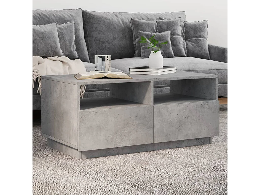Table basse avec lumières LED gris béton 90x49x40 cm FR38800