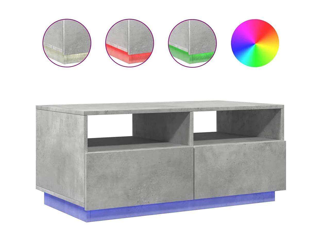 Table basse avec lumières LED gris béton 90x49x40 cm FR38800