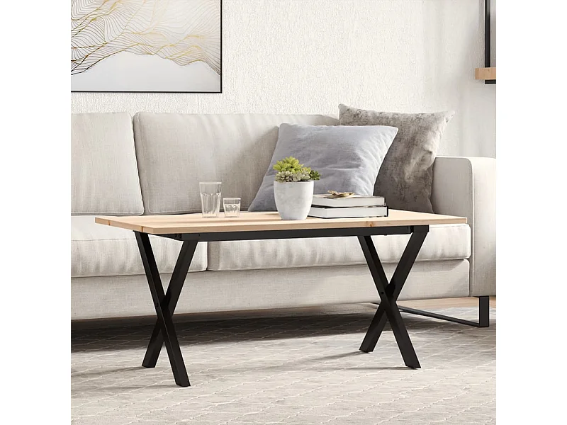 Table basse cadre en X 100x50x45 cm bois de pin massif et fonte FR46754