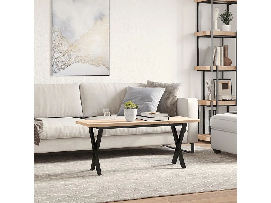 Table basse cadre en X 110x40x45,5 cm bois de pin massif fonte FR49427
