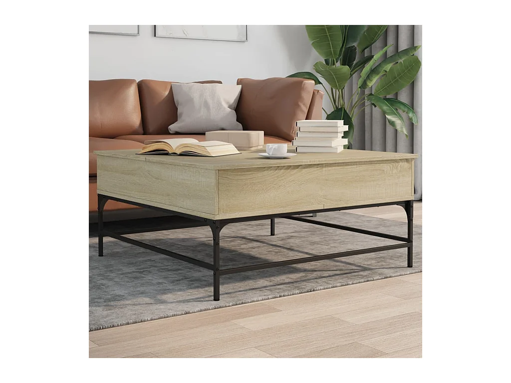 Table basse chêne sonoma 95x95x45 cm bois d'ingénierie et métal FR78294