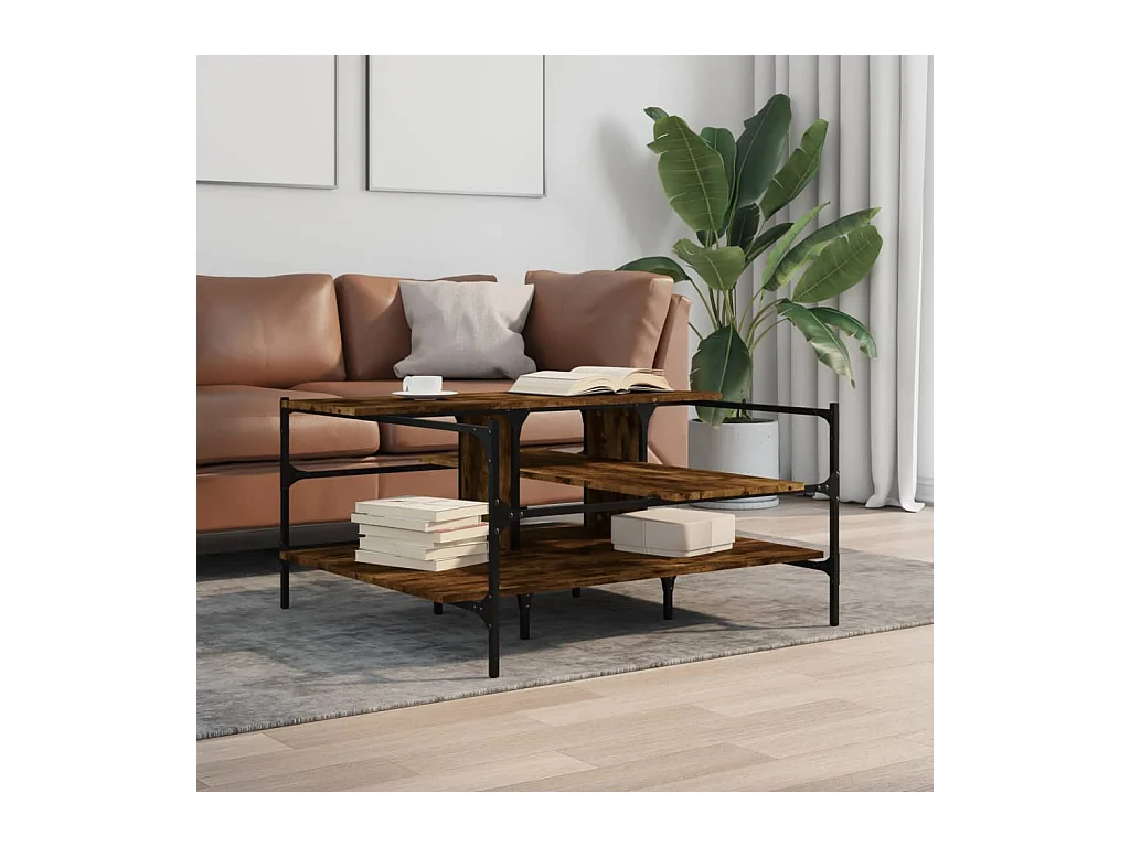 Table basse chêne fumé 100x100x48,5 cm bois d'ingénierie FR68455