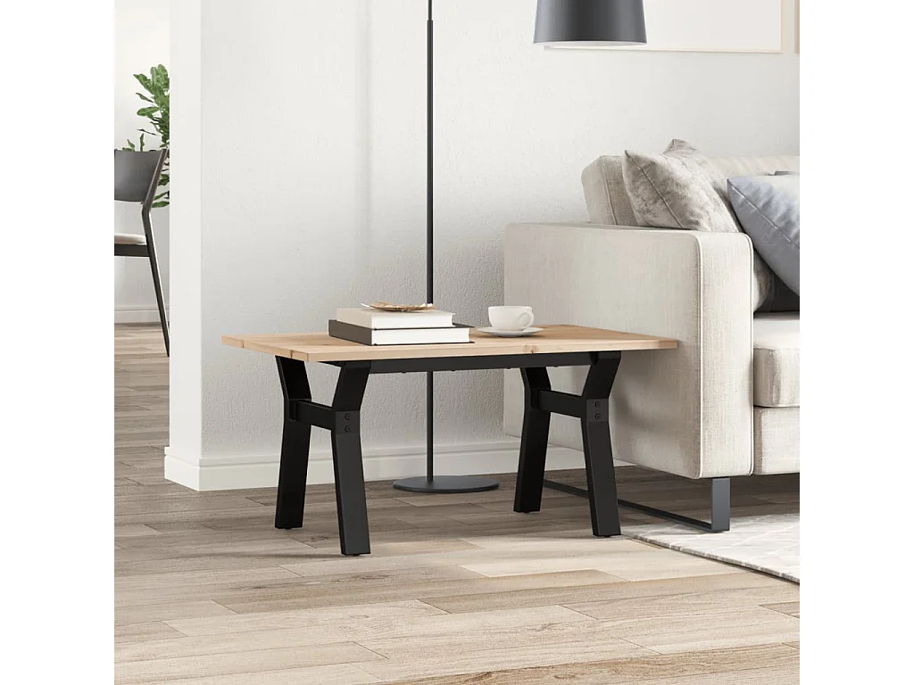 Mesa de centro marco Y madera maciza pino y hierro 80x50x40 cm ES706038