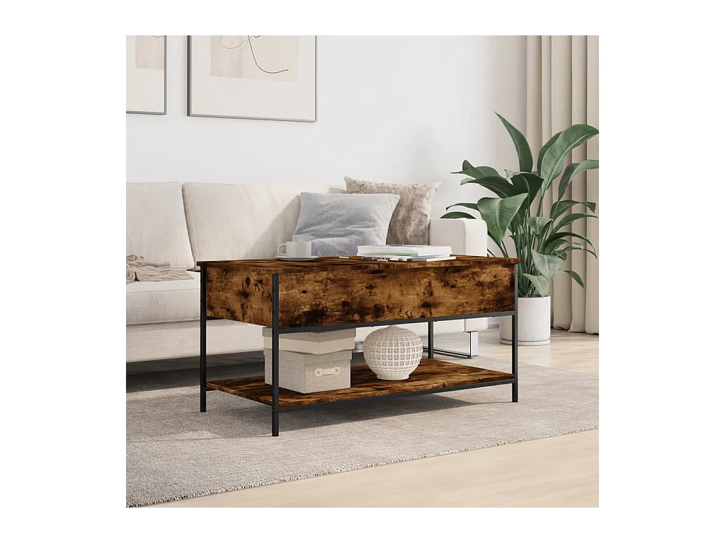 Table basse chêne fumé 100x50x50 cm bois d'ingénierie et métal FR53645