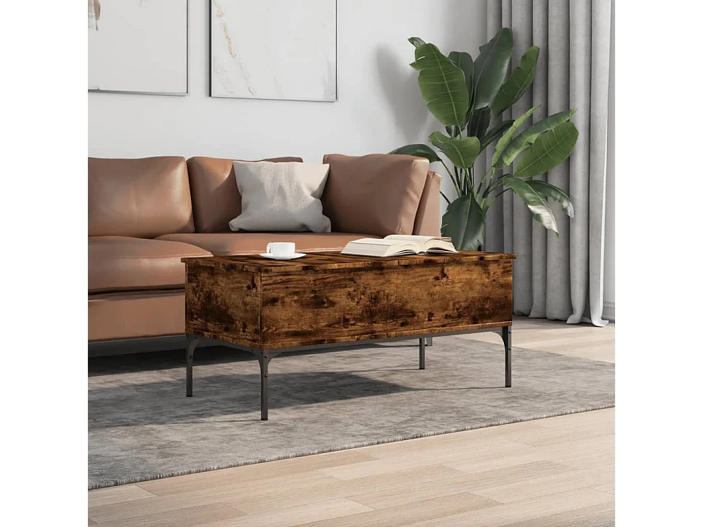 Salontafel 100x50x45 cm bewerkt hout en metaal gerookt eiken BE957569