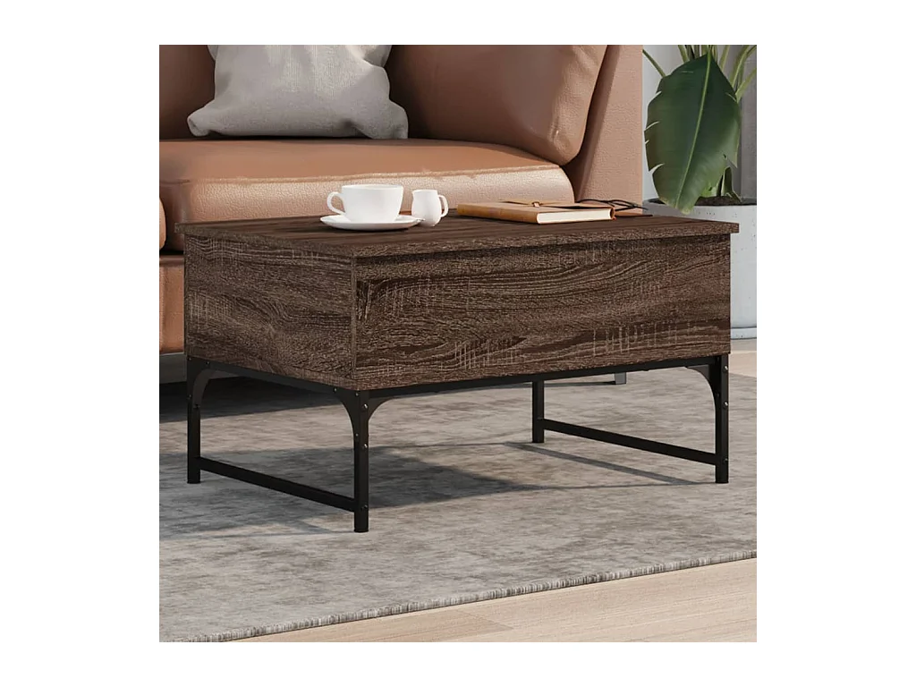 Table basse chêne marron 70x50x40 cm bois d'ingénierie et métal FR98004