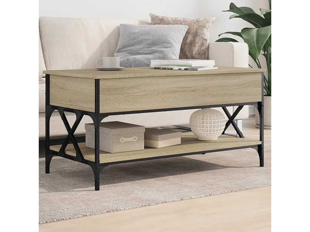 Table basse chêne sonoma 100x50x50cm bois d'ingénierie et métal FR44273