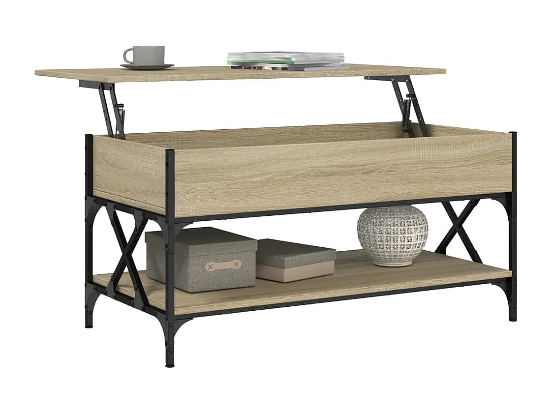 Table basse chêne sonoma 100x50x50cm bois d'ingénierie et métal FR44273