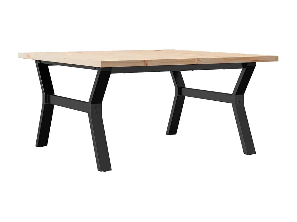 Table basse cadre en Y 90x90x45,5cm bois de pin massif et fonte FR80756