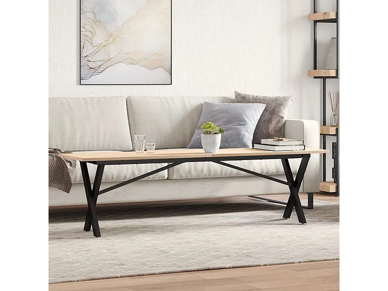 Table basse cadre en X 160x40x45 cm bois de pin massif et fonte FR50953