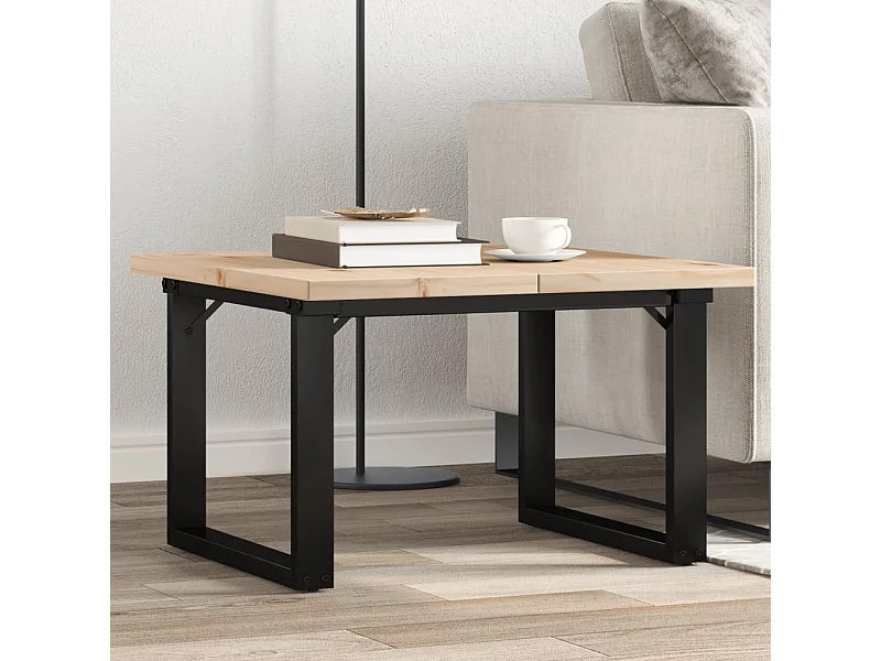 Table basse cadre en O 70x70x40,5cm bois de pin massif et fonte FR78001