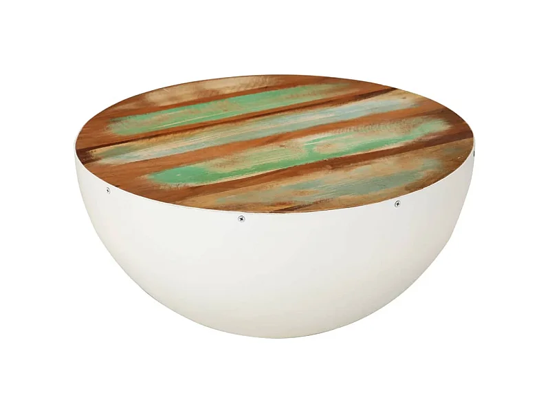 Table basse en forme de bol blanc bois de récupération massif FR44544