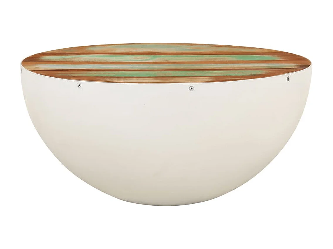 Table basse en forme de bol blanc bois de récupération massif FR44544