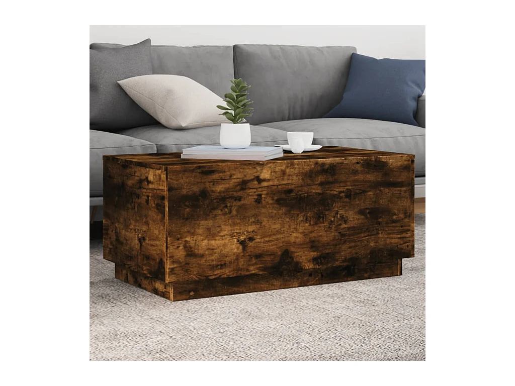 Table basse avec lumières LED chêne fumé 90x50x40 cm FR16521