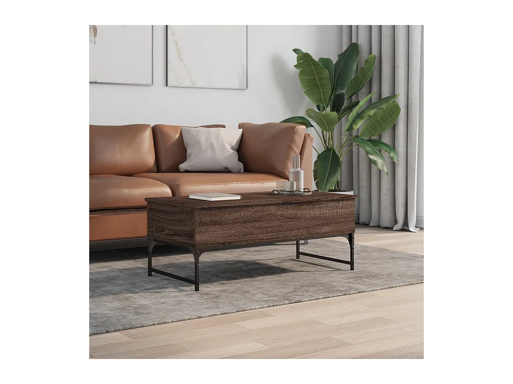 Table basse chêne marron 100x50x40cm bois d'ingénierie et métal FR98898