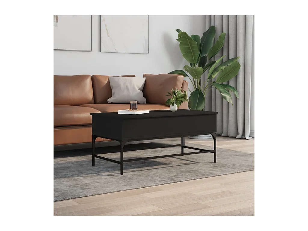 Table basse noir 100x50x45 cm bois d'ingénierie et métal FR80695