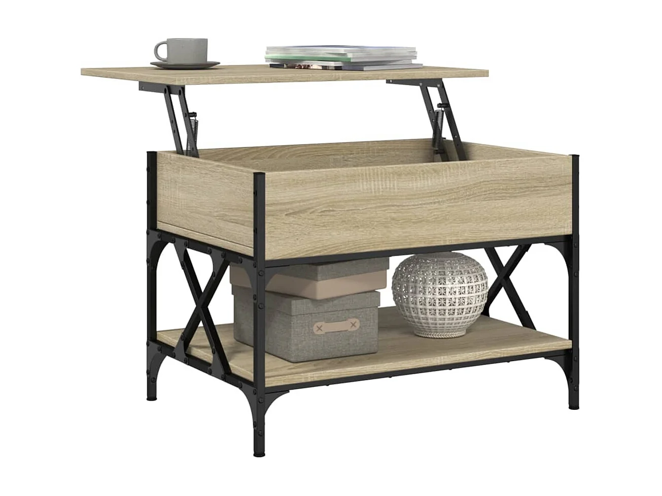 Table basse chêne sonoma 70x50x50 cm bois d'ingénierie et métal FR42957