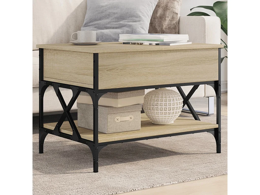 Table basse chêne sonoma 70x50x50 cm bois d'ingénierie et métal FR42957