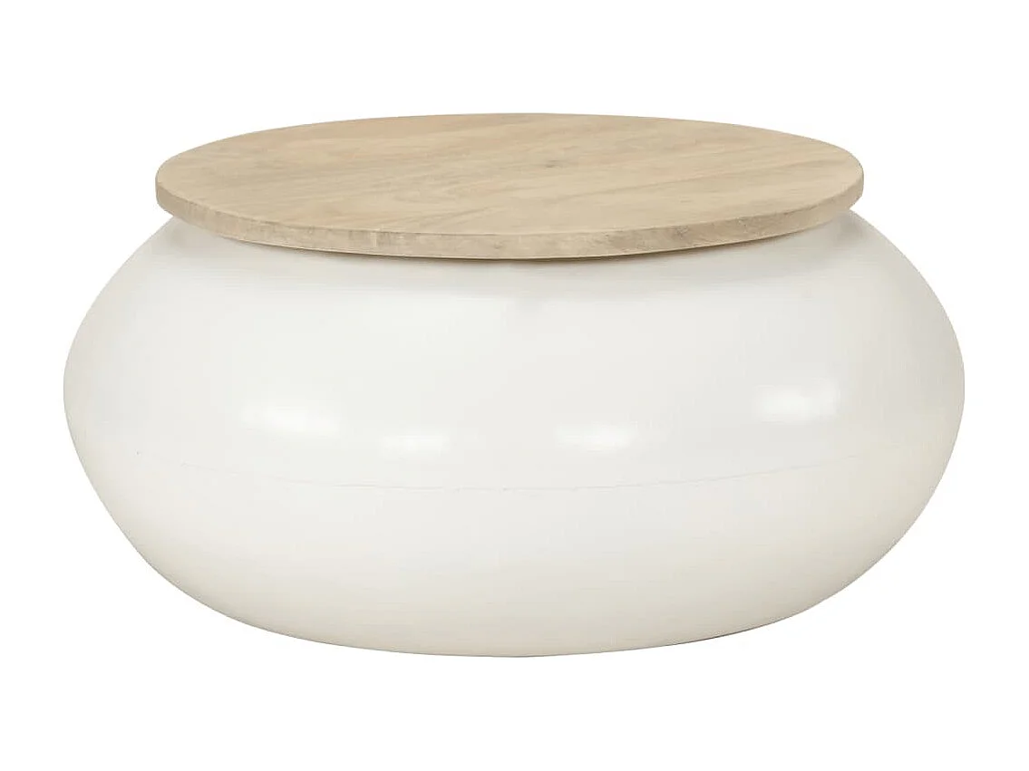 Mesa de centro de madera maciza de mango blanca 51x51x27 cm ES833543